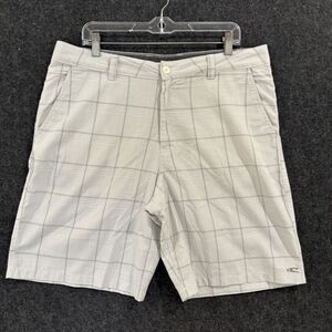 O'Neill Shorts Mens 36 White Gray Plaid Flat Front Golf Casual Summer Classic